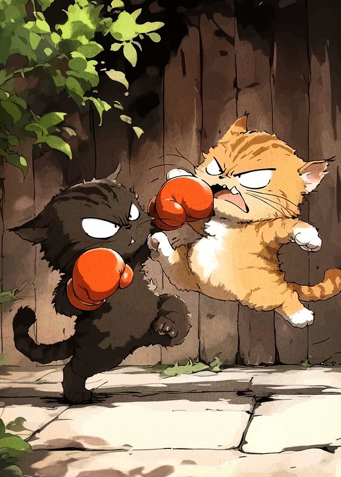 Cartoon Cats Boxing Match