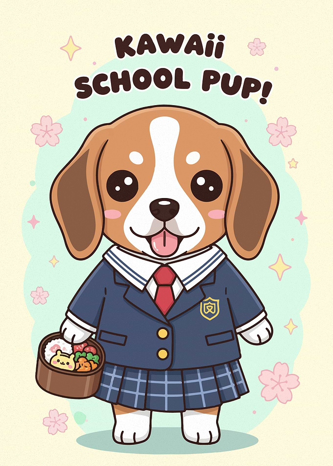 Kawaii School Pup Illustration