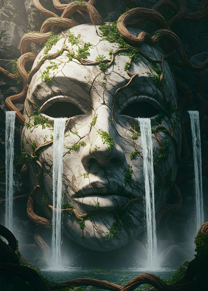 Stone Face Waterfall Nature Art