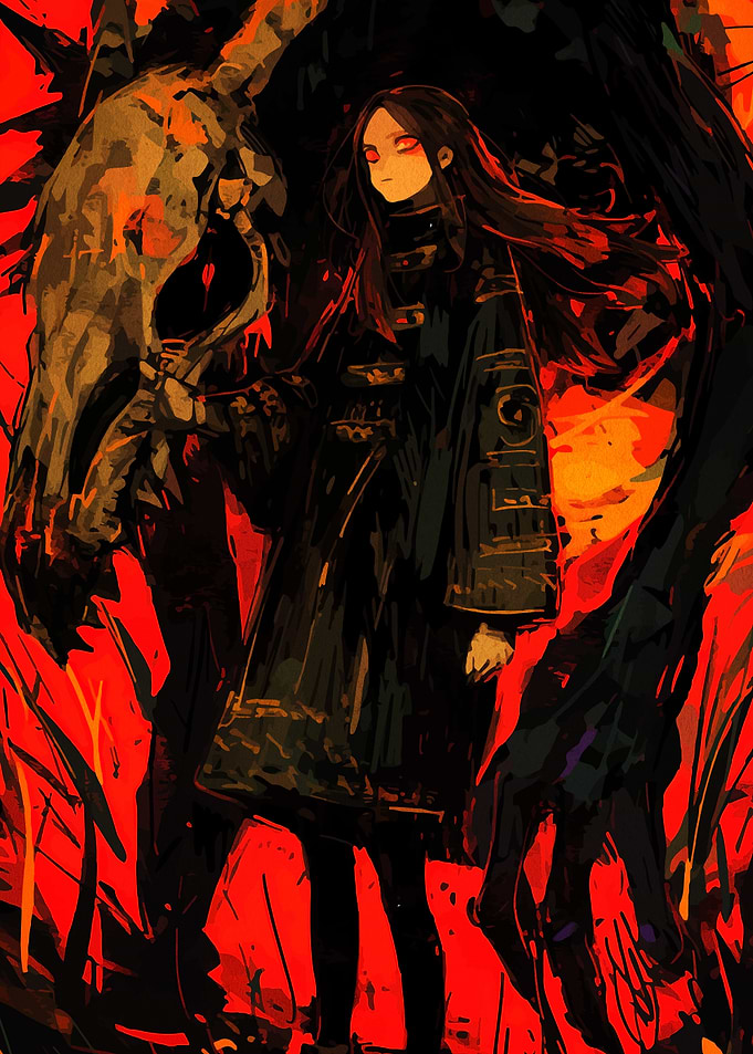 Dark Anime Girl with Dragon Skull