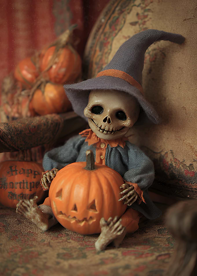Halloween Skeleton with Pumpkin