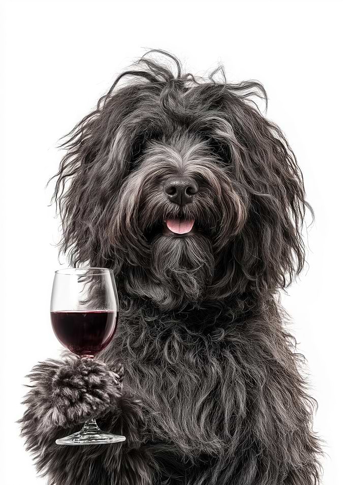 Puli dog with Wine Glass Portrait