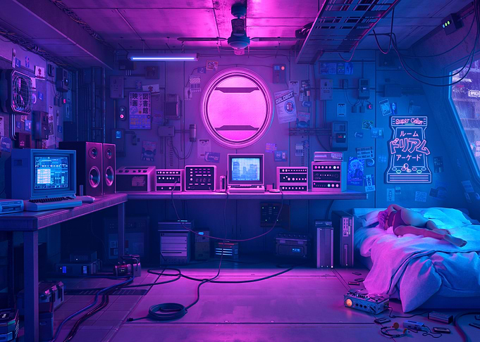 Cyberpunk Room with Retro Tech