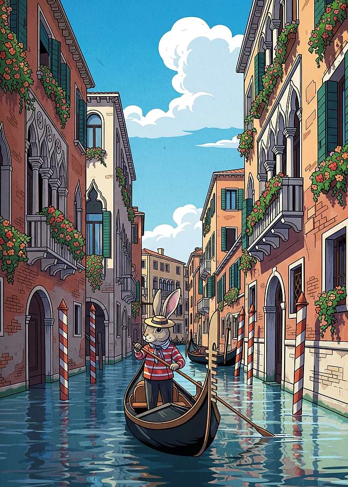 Rabbit Gondolier Venice Canal