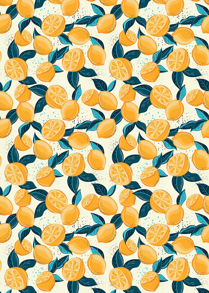 Lemon Pattern with Dark Green Leaves