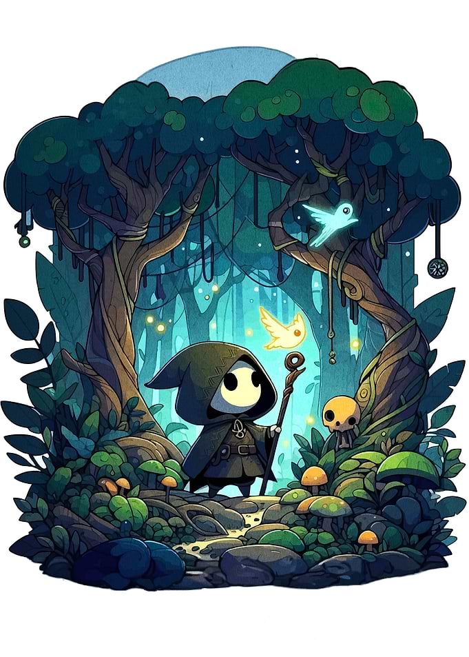Hooded Figure in Enchanted Forest