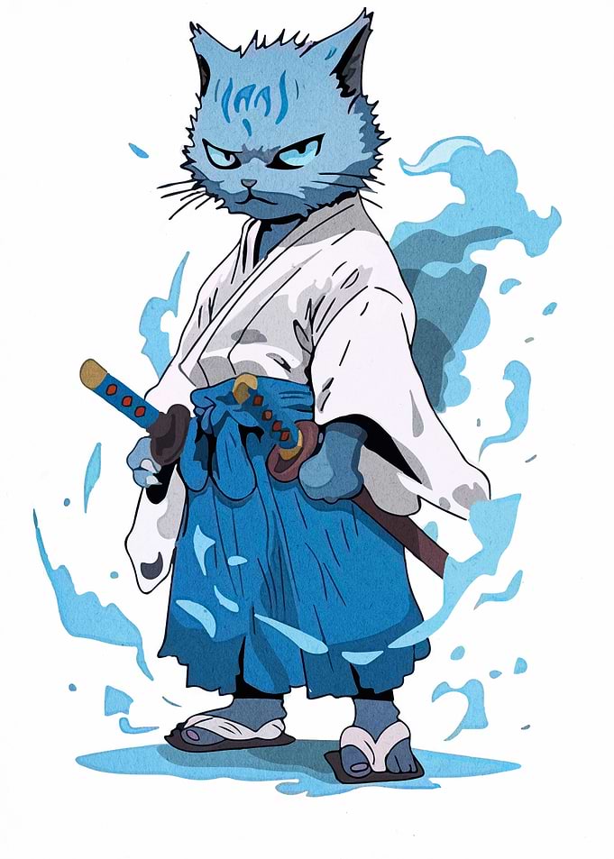 Samurai Cat Warrior Illustration