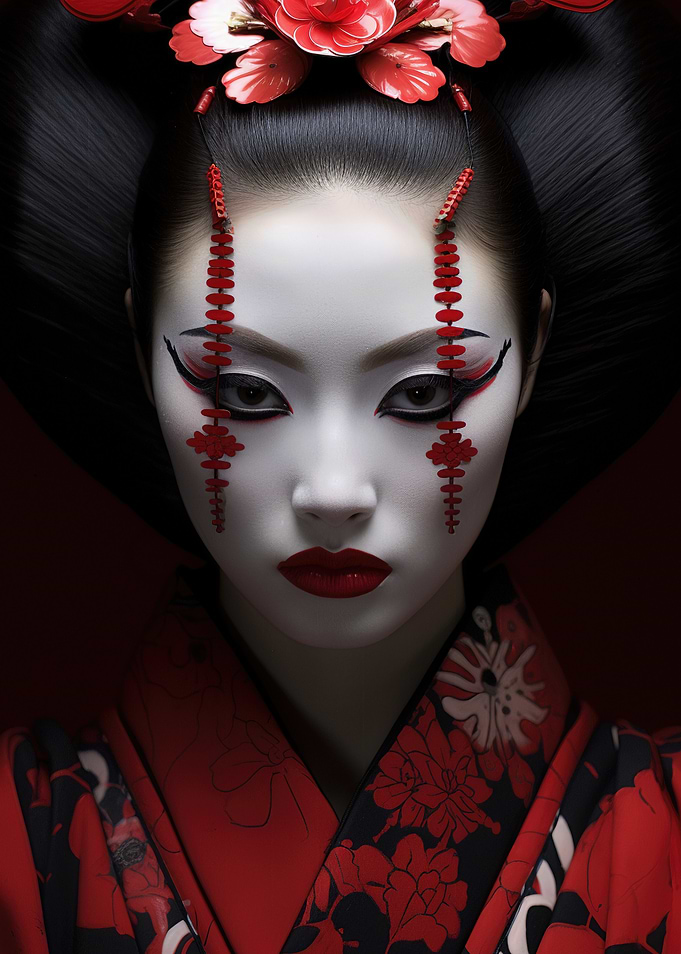 Geisha Portrait with Red and Black Details