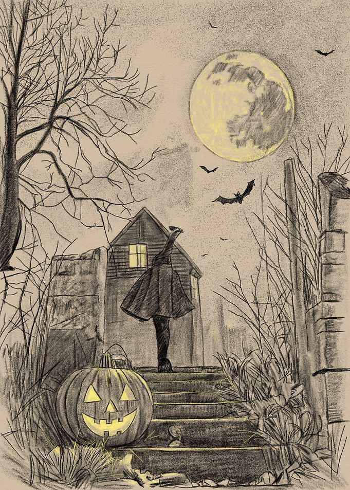 Halloween Night Scene with Figure