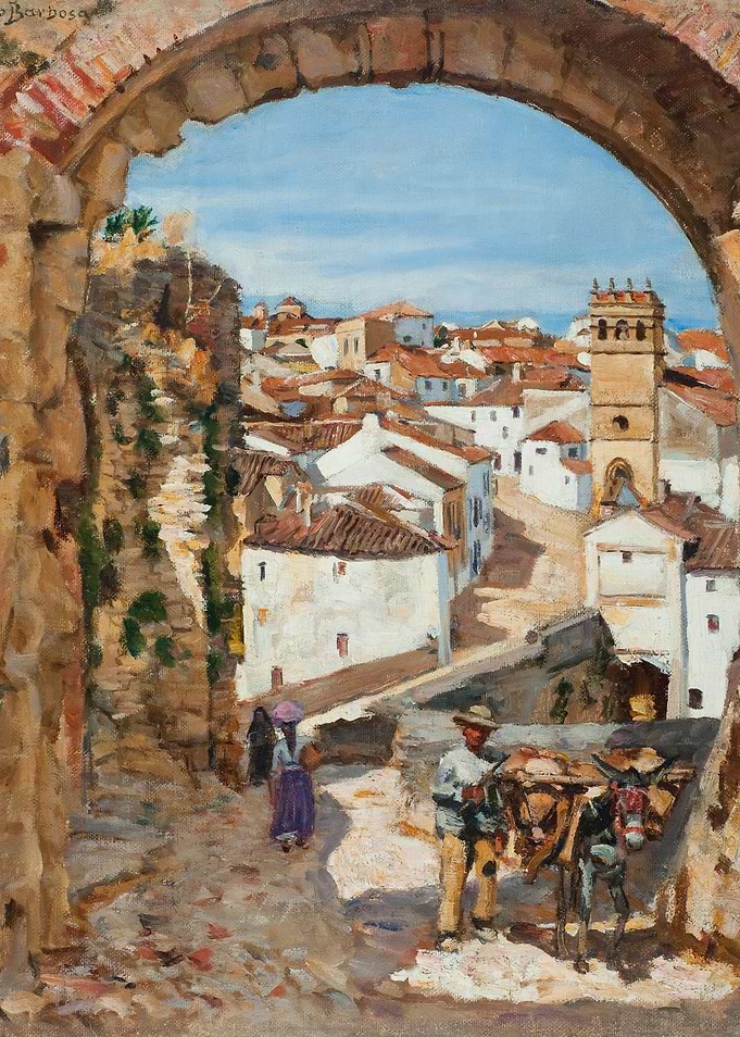 Old Townscape Painting with Archway View