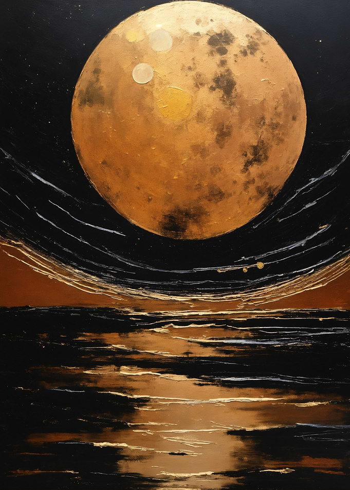 Golden Moon Over Dark Water Painting