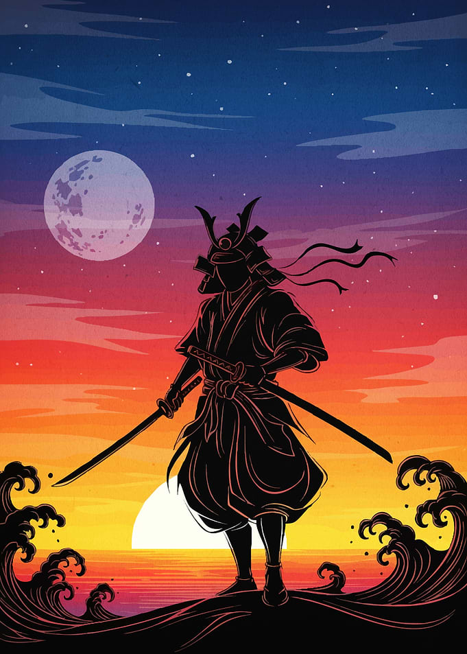 Samurai Silhouette Sunset Moon