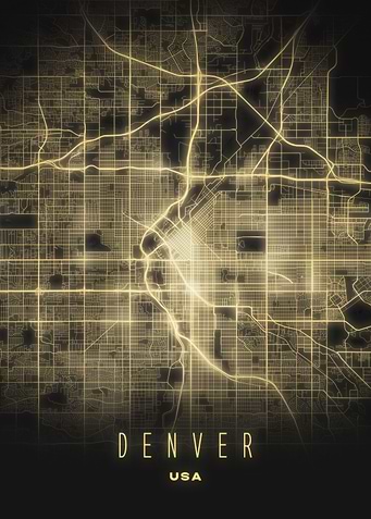 Minimalist Map of Denver - Modern USA City Wall Art
