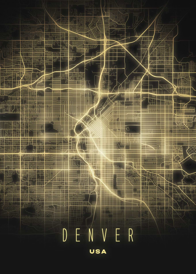 Minimalist Map of Denver - Modern USA City Wall Art