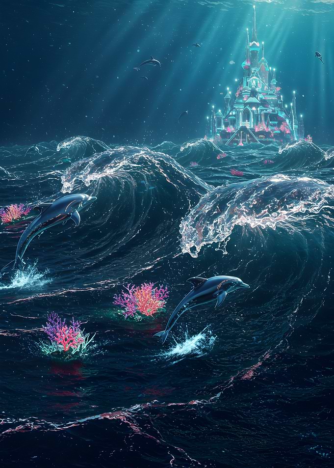 Underwater Castle with Dolphins