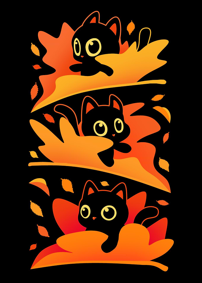 Flying Kittens - Black Cats and Autumn Leaves