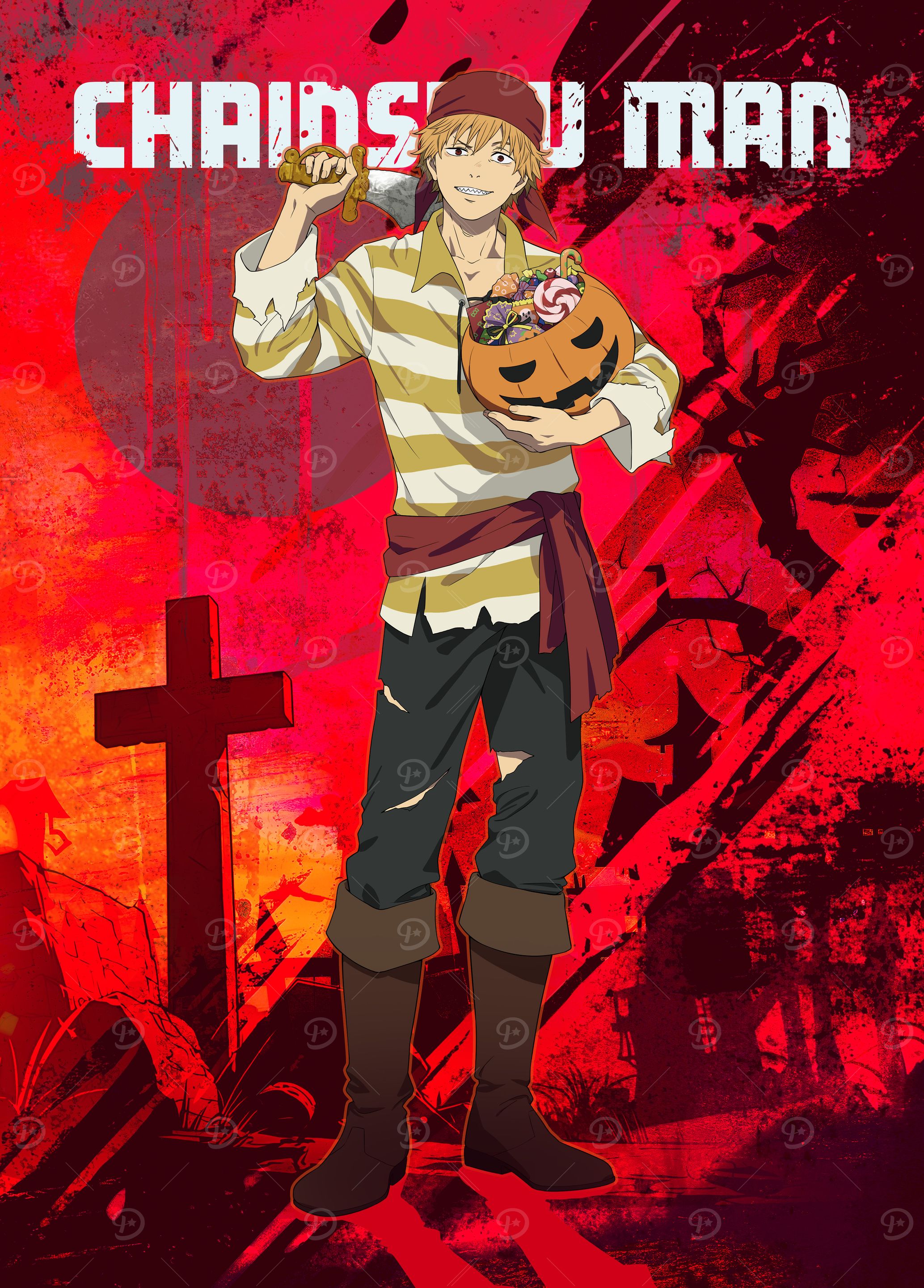Chainsaw Man: Denji's Halloween Haul Logo Red Tone