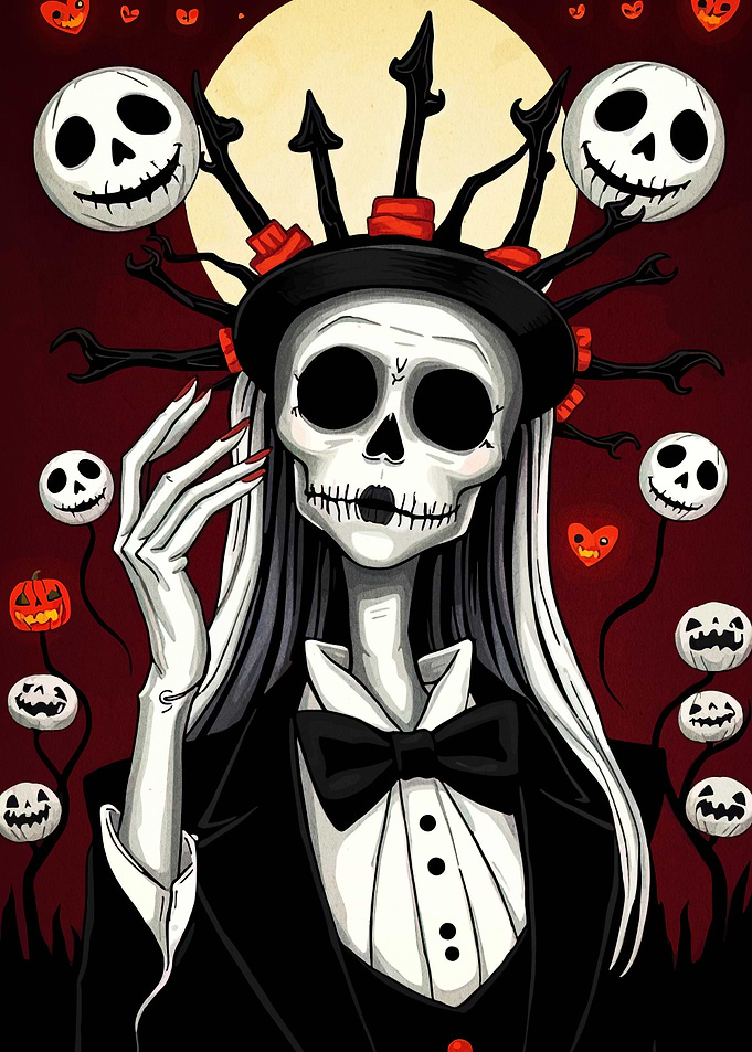 Halloween Skeleton Portrait with Pumpkin Accents