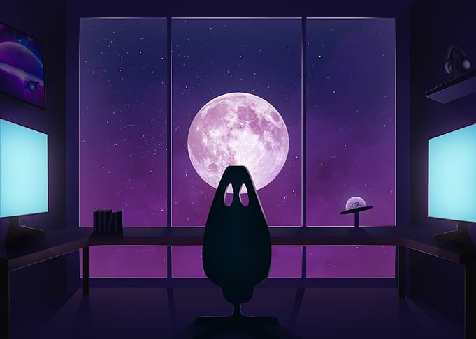 Gaming Room with Moon View