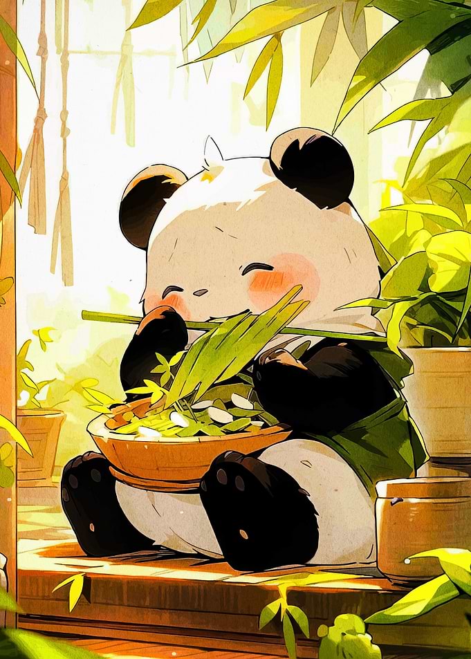 Cute Panda Eating Bamboo Illustration