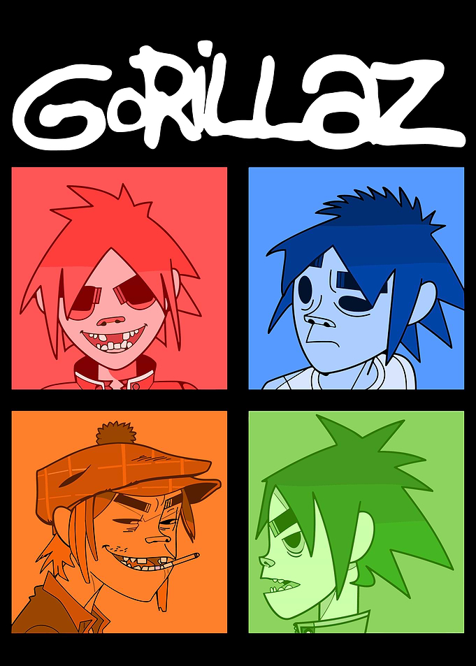 Gorillaz band members cartoon portrait