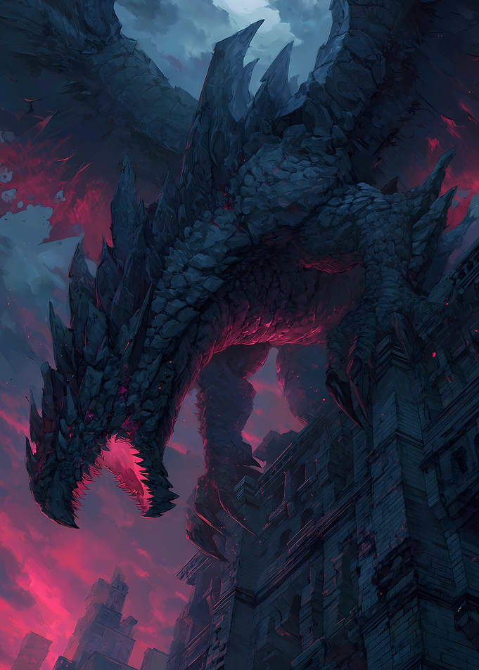 Dragon Perched on Ancient Ruins