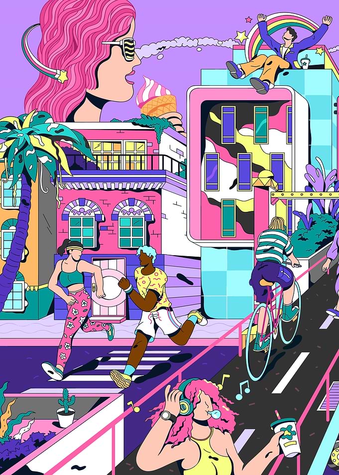 Vibrant Cityscape with Active People