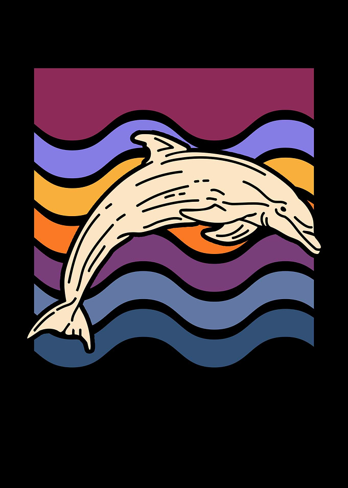 Dolphin Illustration with Wavy Background