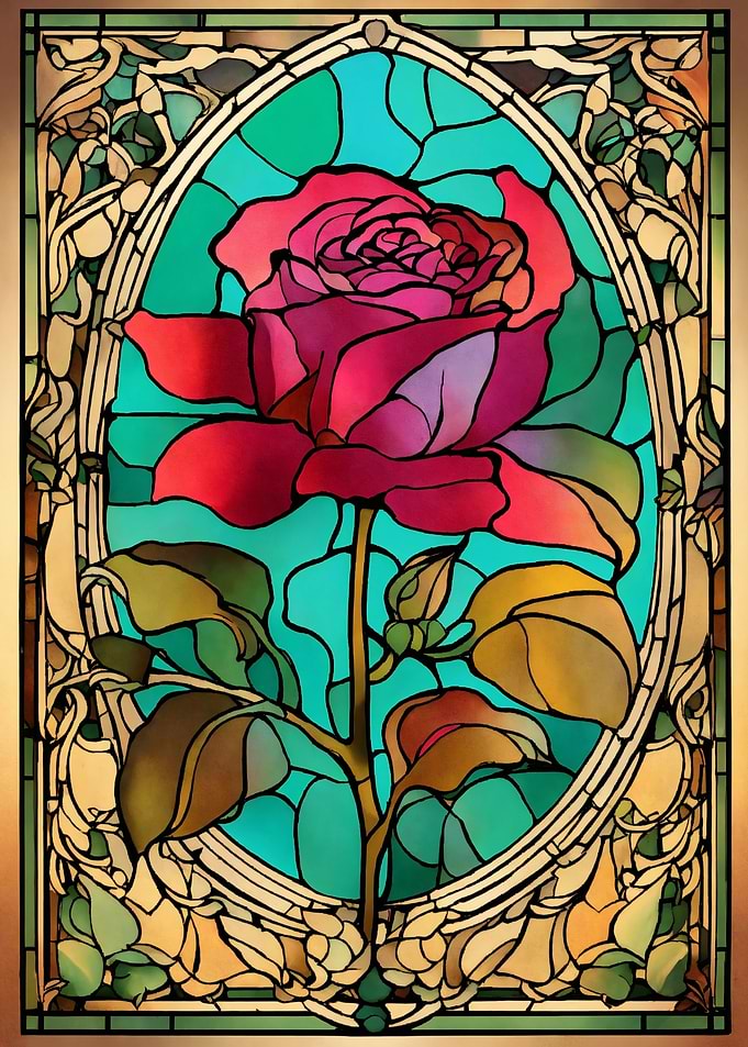 Stained Glass Rose Floral Art