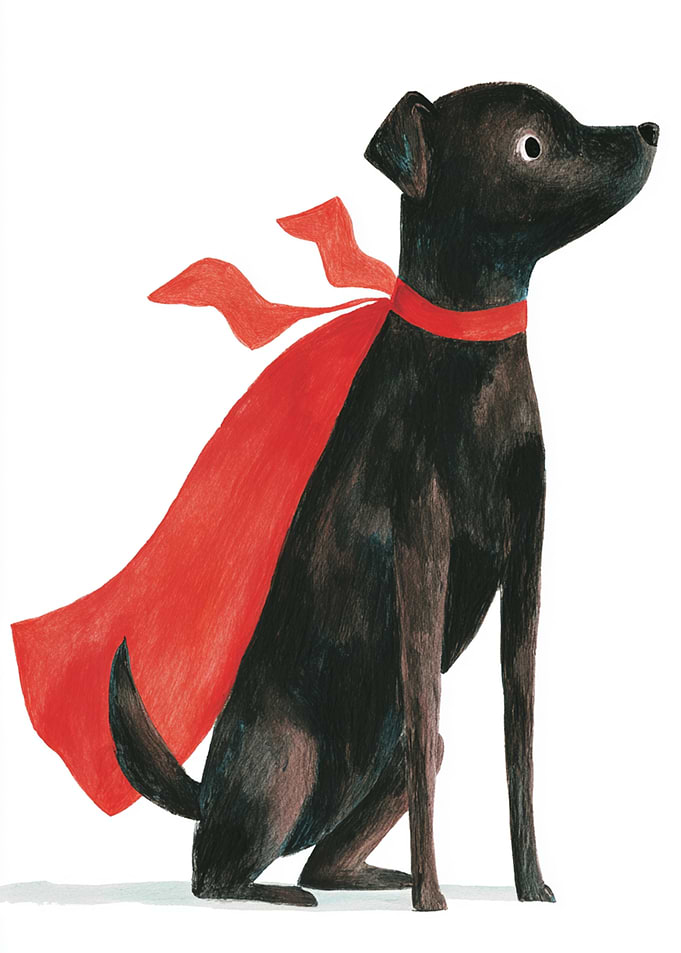 Super Dog with Red Cape Illustration