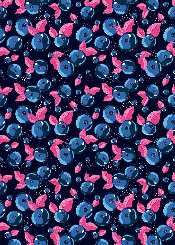 Blueberry and Pink Leaves Pattern