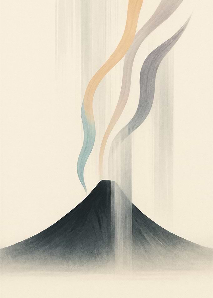 Minimalist Volcano with Colorful Smoke