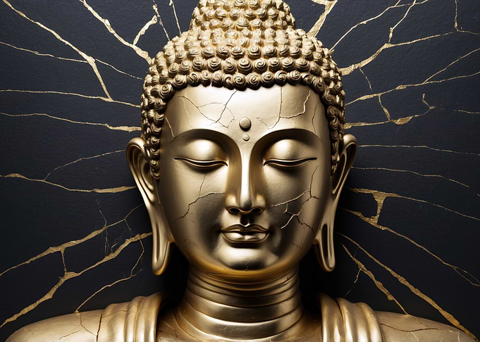 Golden Buddha Statue with Cracks