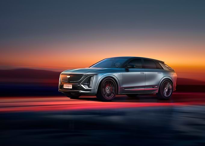 Cadillac LYRIQ-V Electric SUV at Sunset