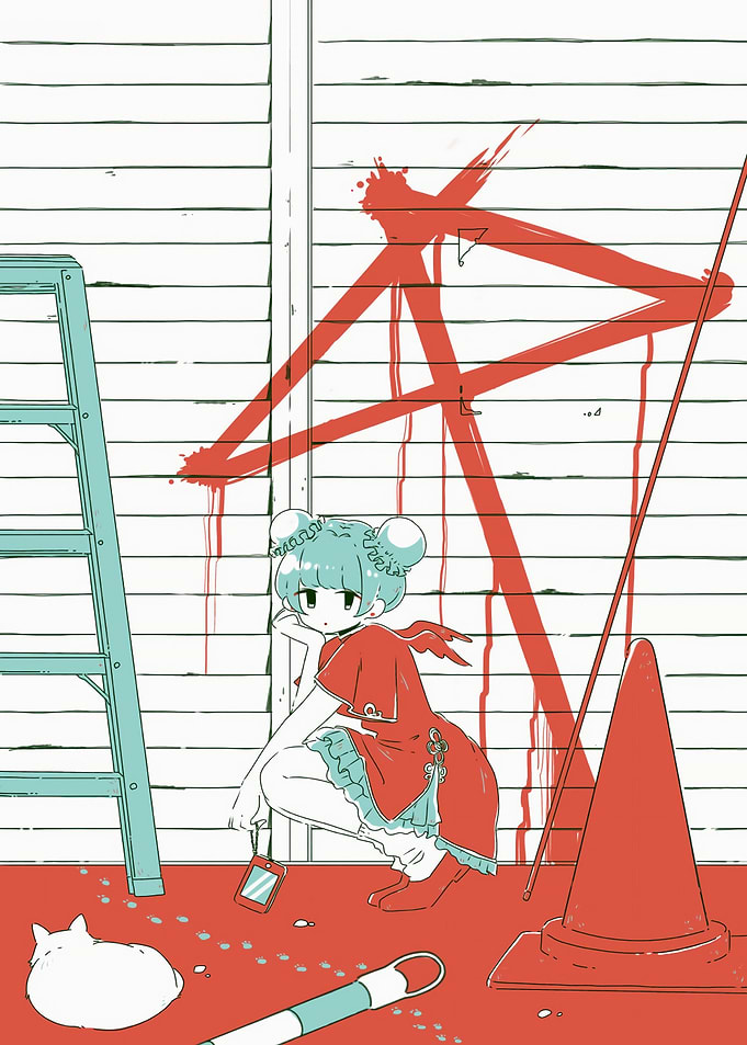 Anime Girl with Red Graffiti
