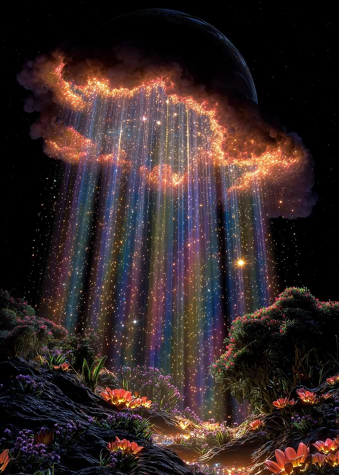 Magical Cloudscape with Rainbow Light