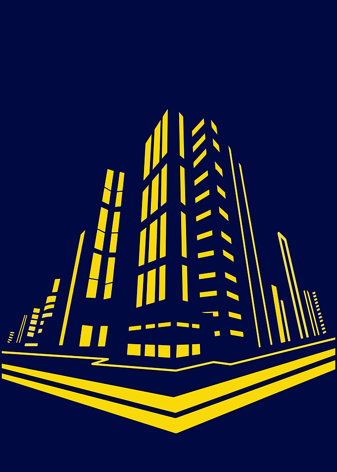 Cityscape Silhouette in Yellow and Blue