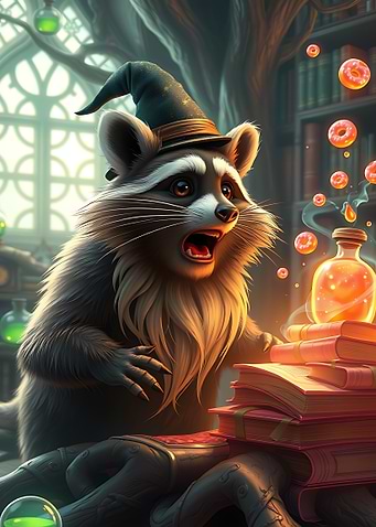 Surprised Raccoon Wizard with Donuts