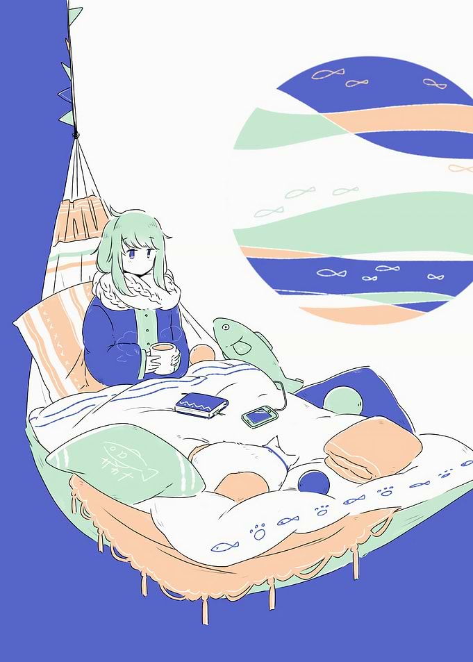 Cozy hammock scene with anime girl