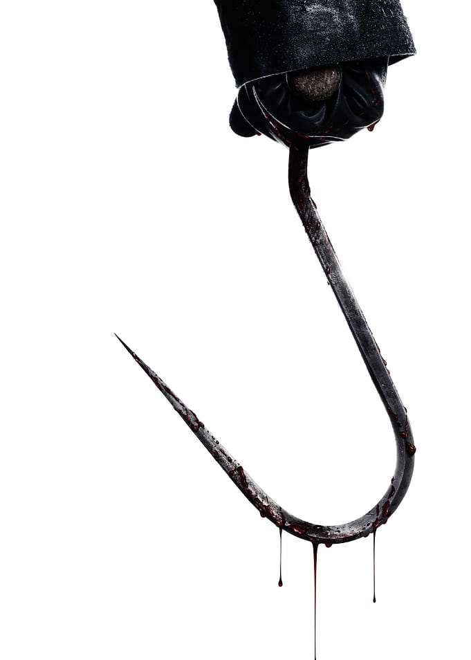 Bloody Hook Held by Gloved Hand
