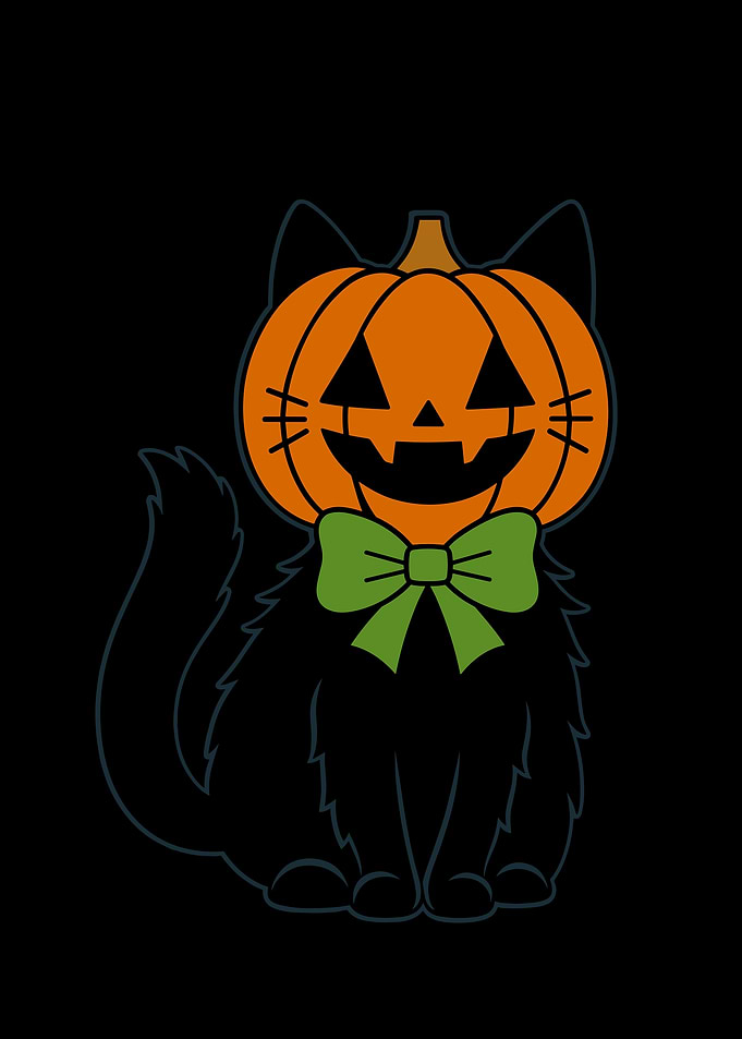 Halloween Cat with Pumpkin Head