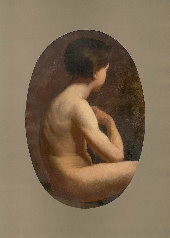 Nude Figure in Oval Frame Painting