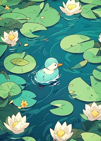 Duckling in Lily Pond