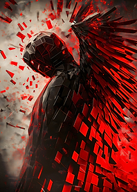 Abstract Geometric Winged Figure in Red and Black