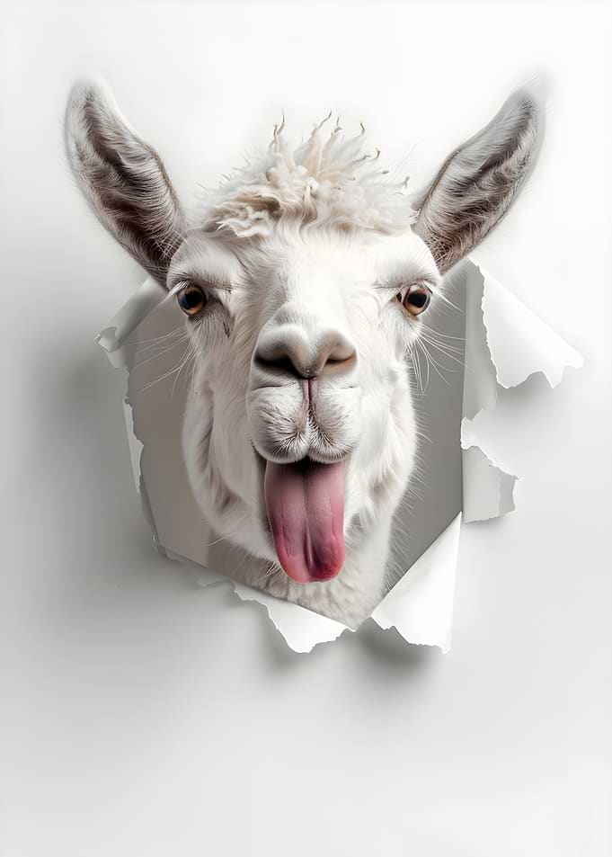 Funny Alpaca Bursting Through Paper