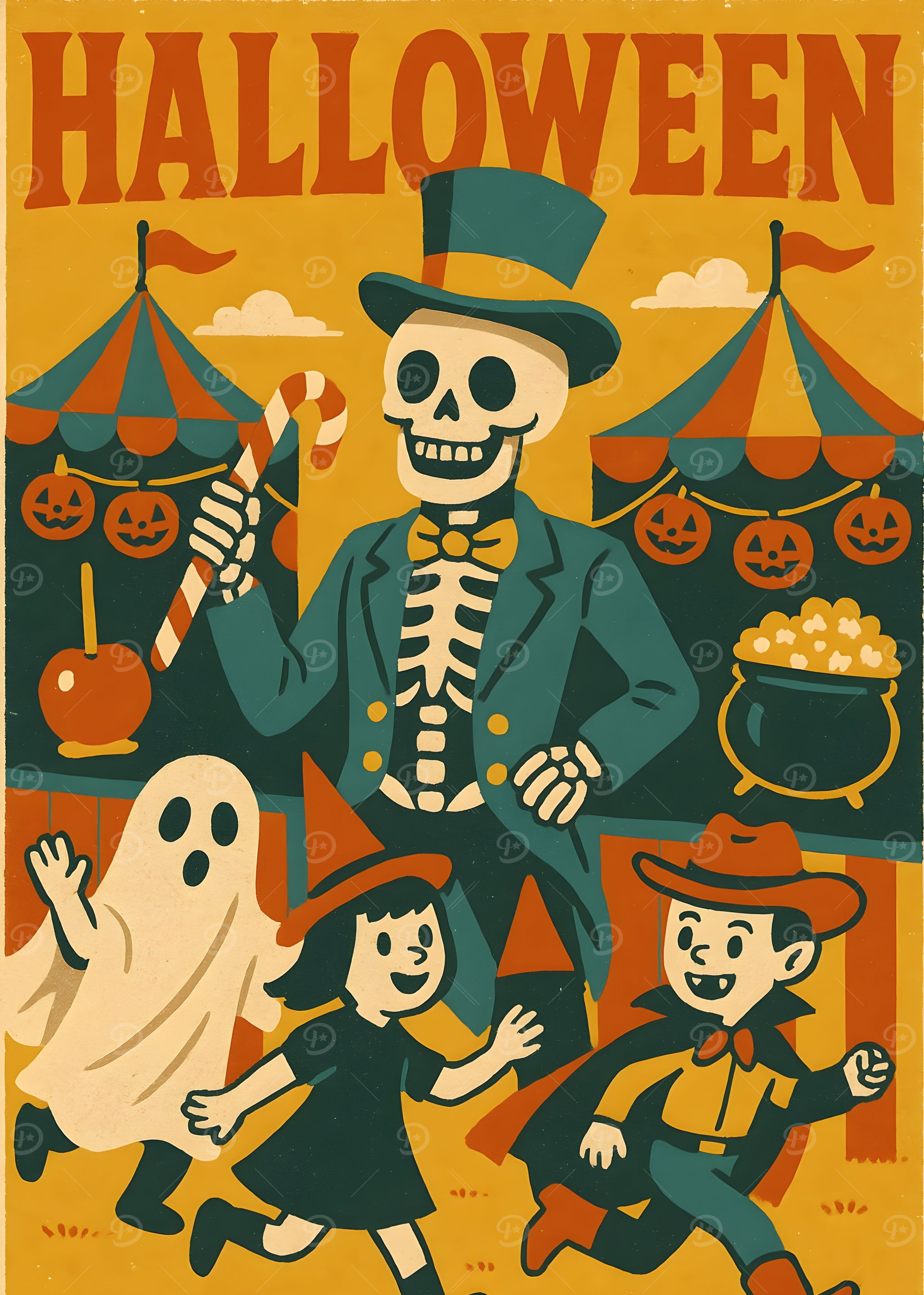 Halloween Carnival with Skeleton and Children