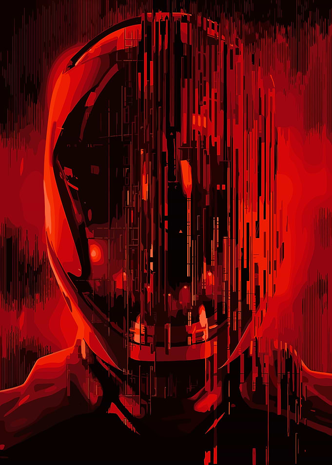 Red Futuristic Helmet Digital Art