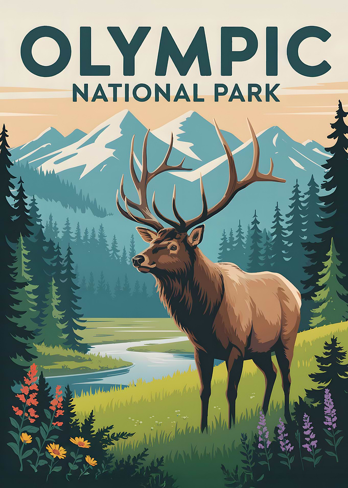 Olympic National Park Elk Illustration