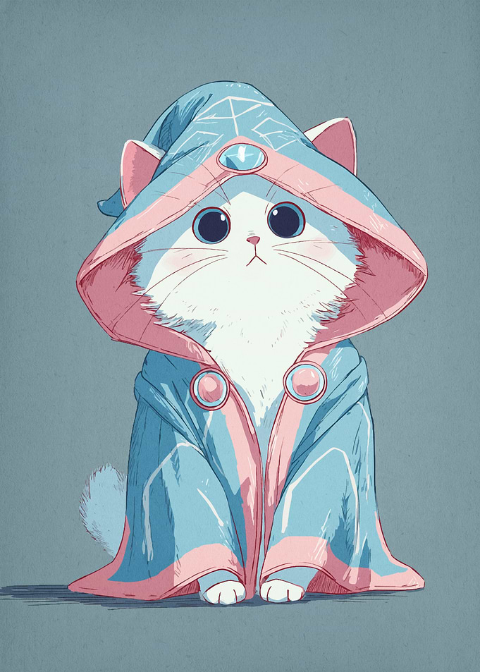 Cute Cat Wizard Illustration