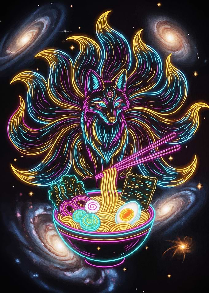 Neon Kitsune Ramen Galaxy Art